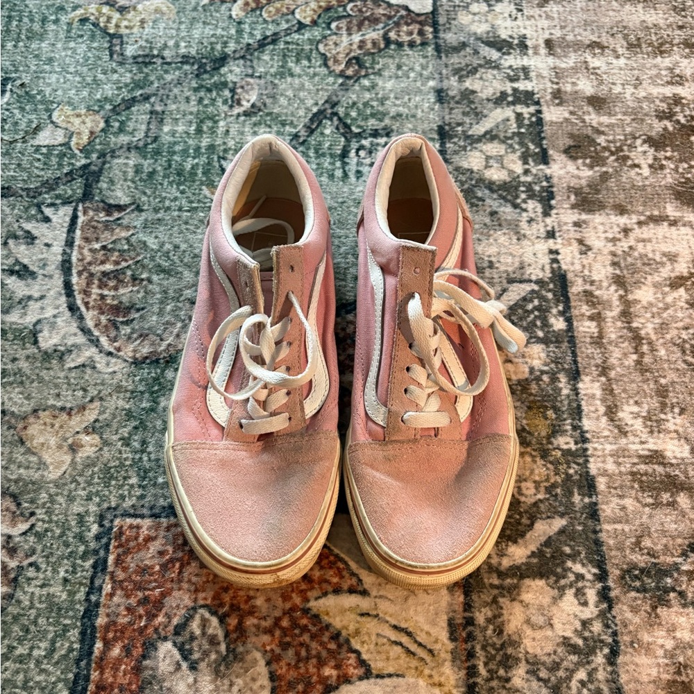 Vans Women's Pink and White High-Top Sneakers